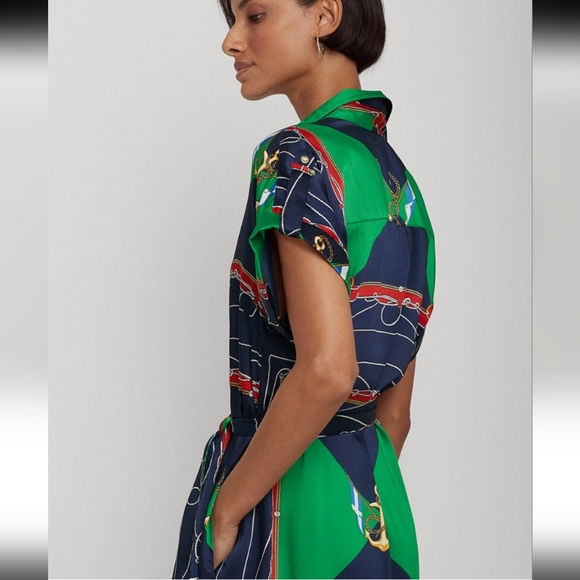 Ralph Lauren shirt dress belted with blue, green, red, nautical, Pockets Sz 2P - Picture 4 of 16